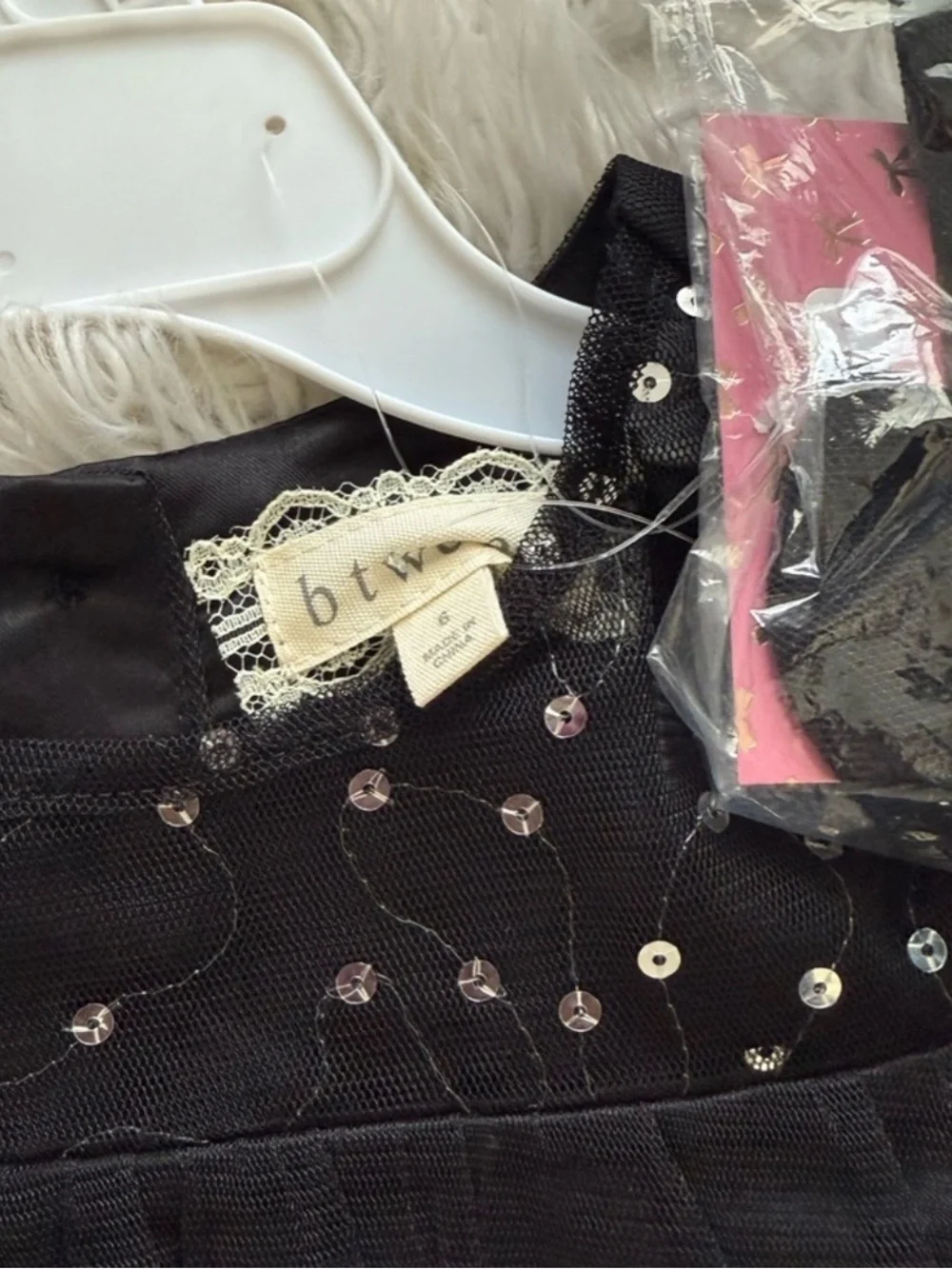 NWT Girl’s Black Tiered Tulle Dress with Bow Hair Clip
